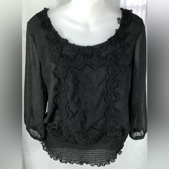 CATO LACE FRONT DESIGN SEMI SHEER SLEEVE BLOUSE - Picture 1 of 9